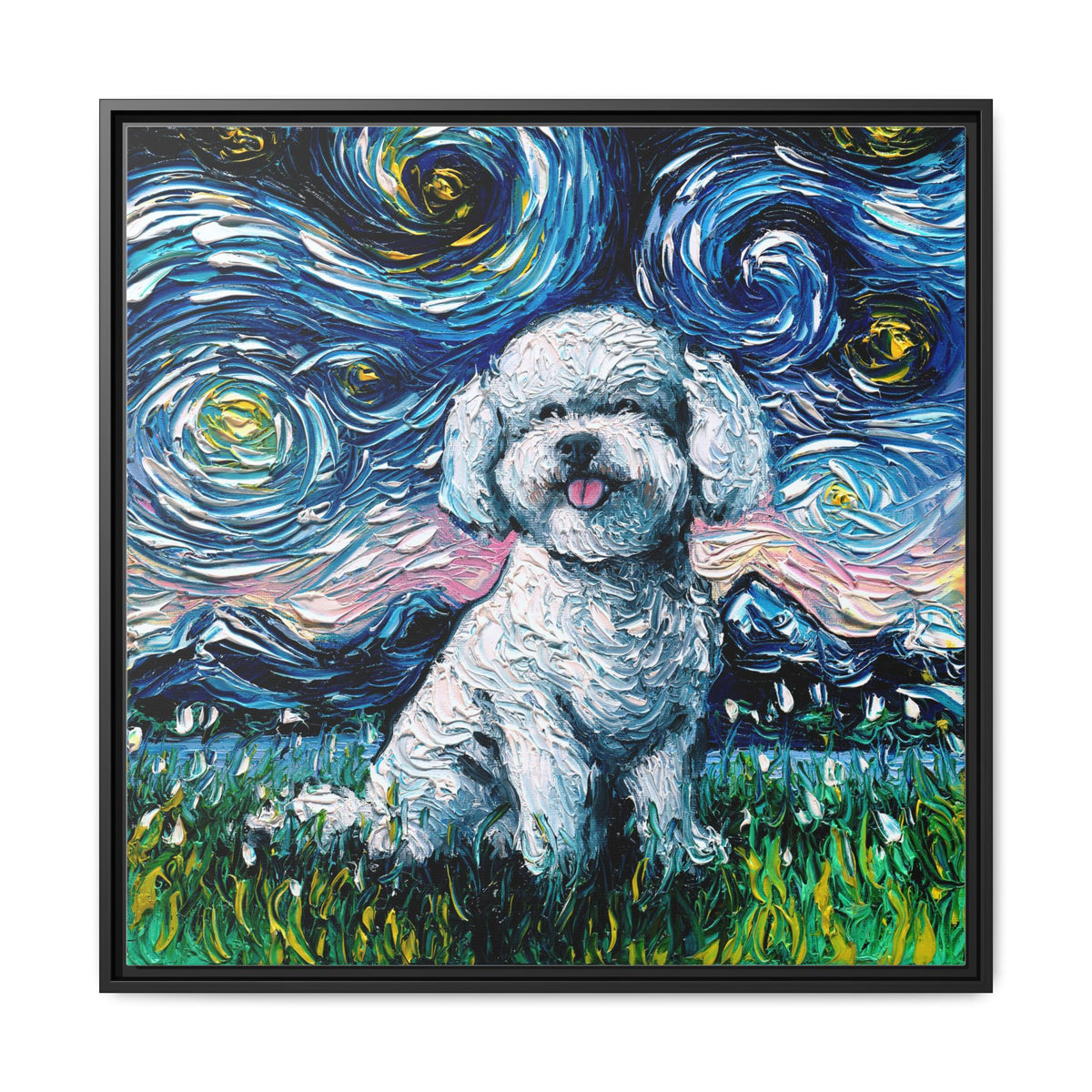 "Bichon Night" Framed Canvas Wall Art