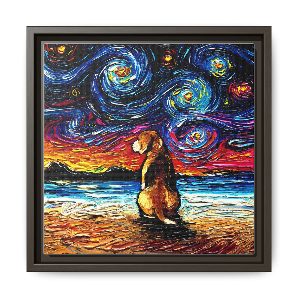 "Beagle Night 2" Framed Canvas Wall Art