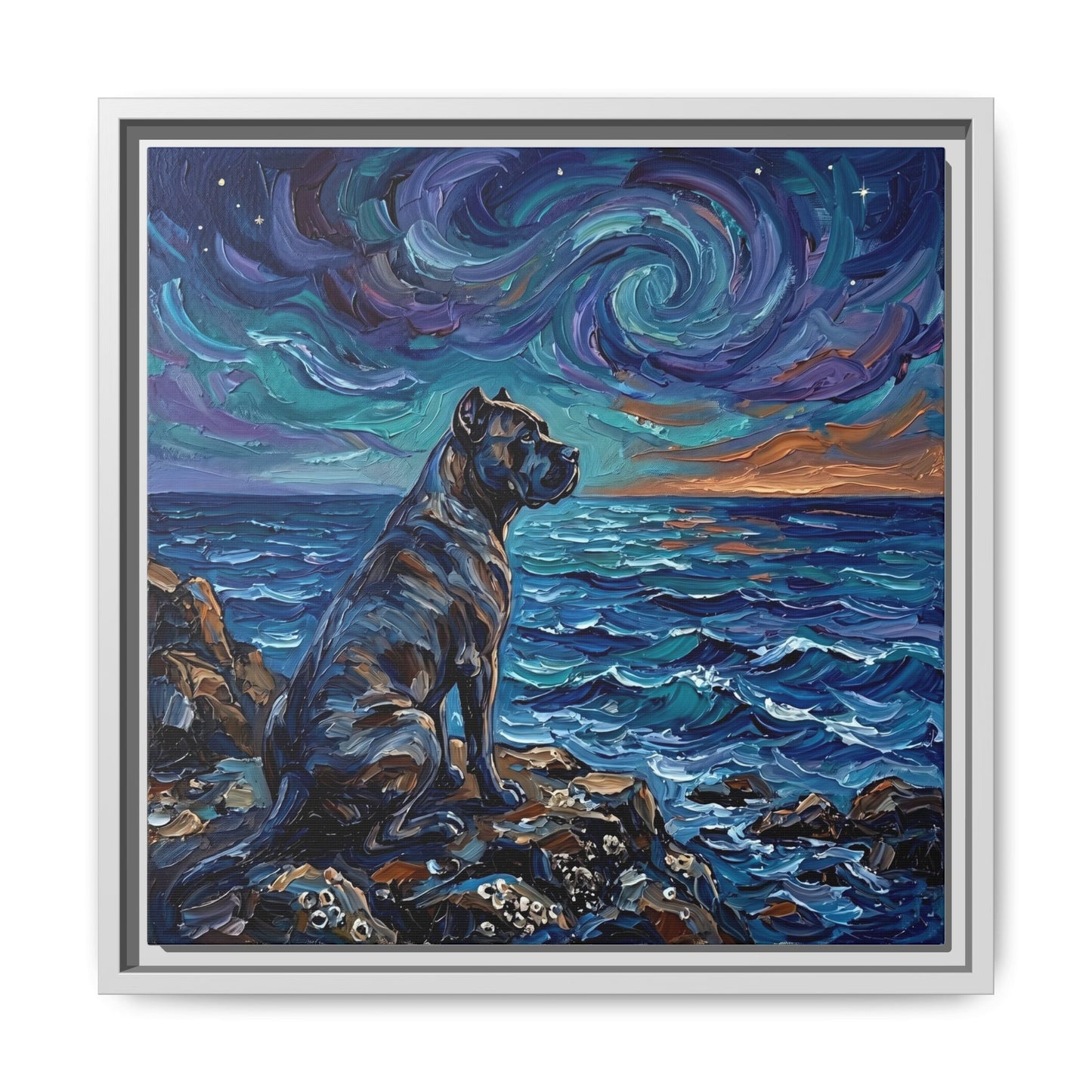 "Beach Night - Cane Corso" Framed Canvas Wall Art