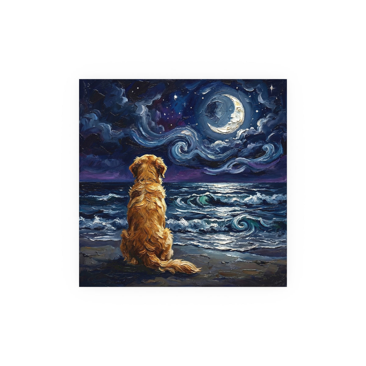 "Beach Night - Golden Retriever" Wall Art Paper Print