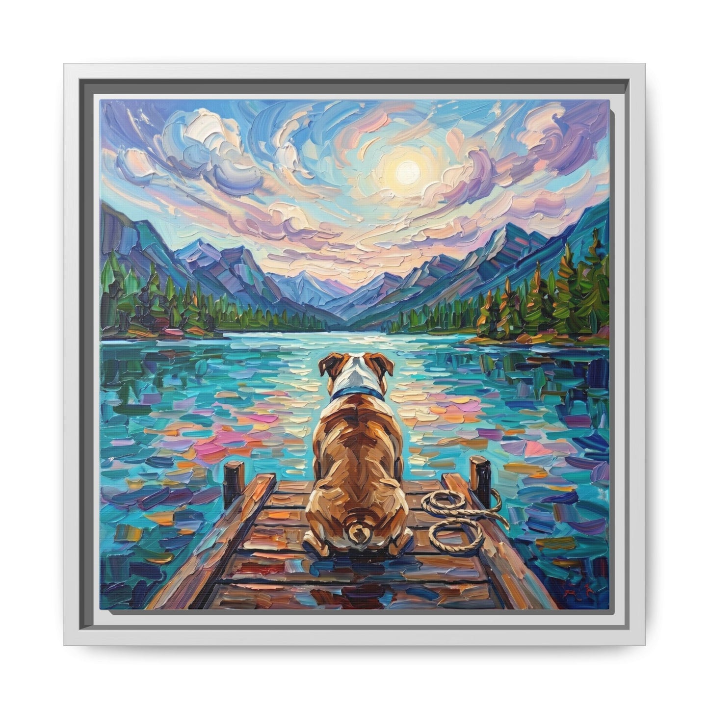 "On The Dock - Bulldog" Framed Canvas Wall Art