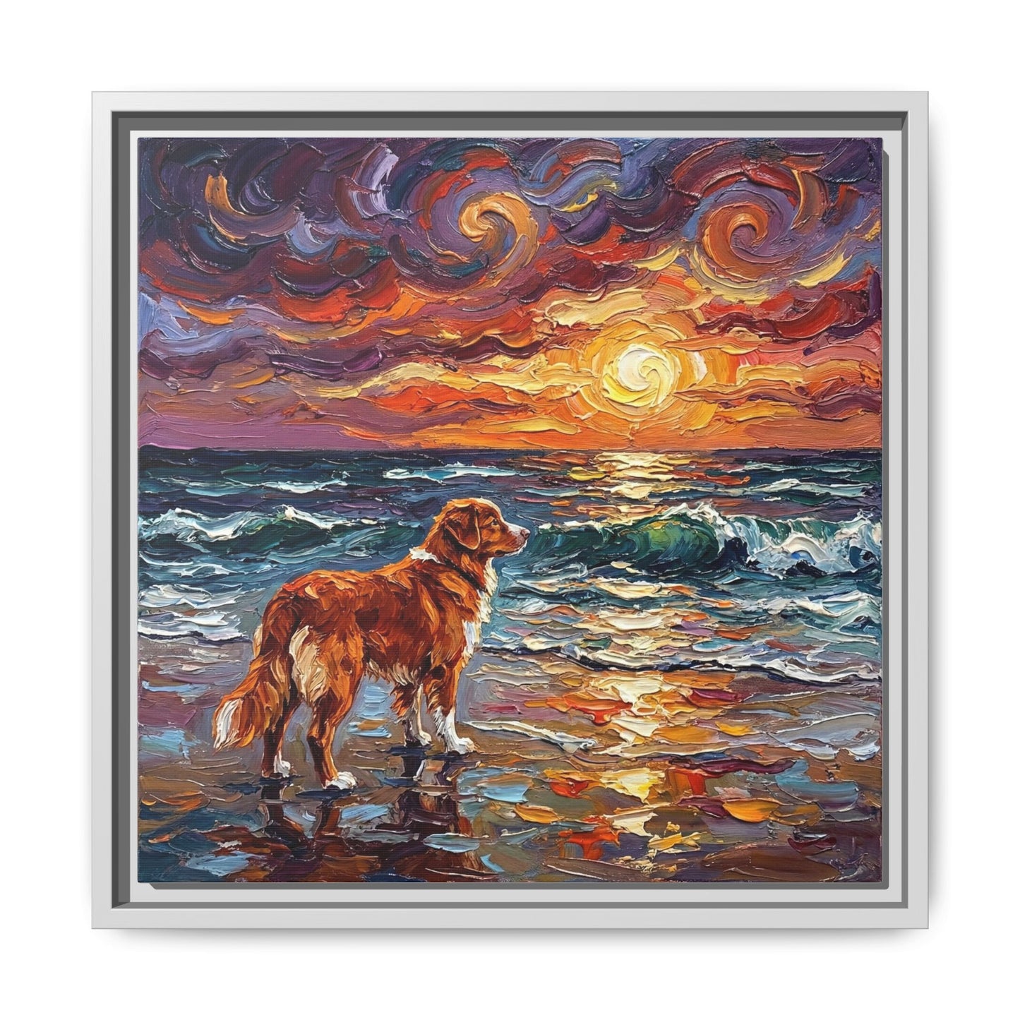 "Beach Sunset - Nova Scotia Duck Tolling Retriever" Framed Canvas Wall Art