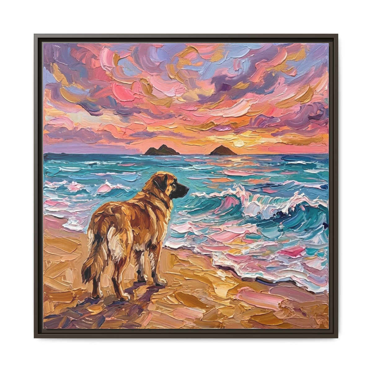 "Beach Days - Leonberger" Framed Canvas Wall Art