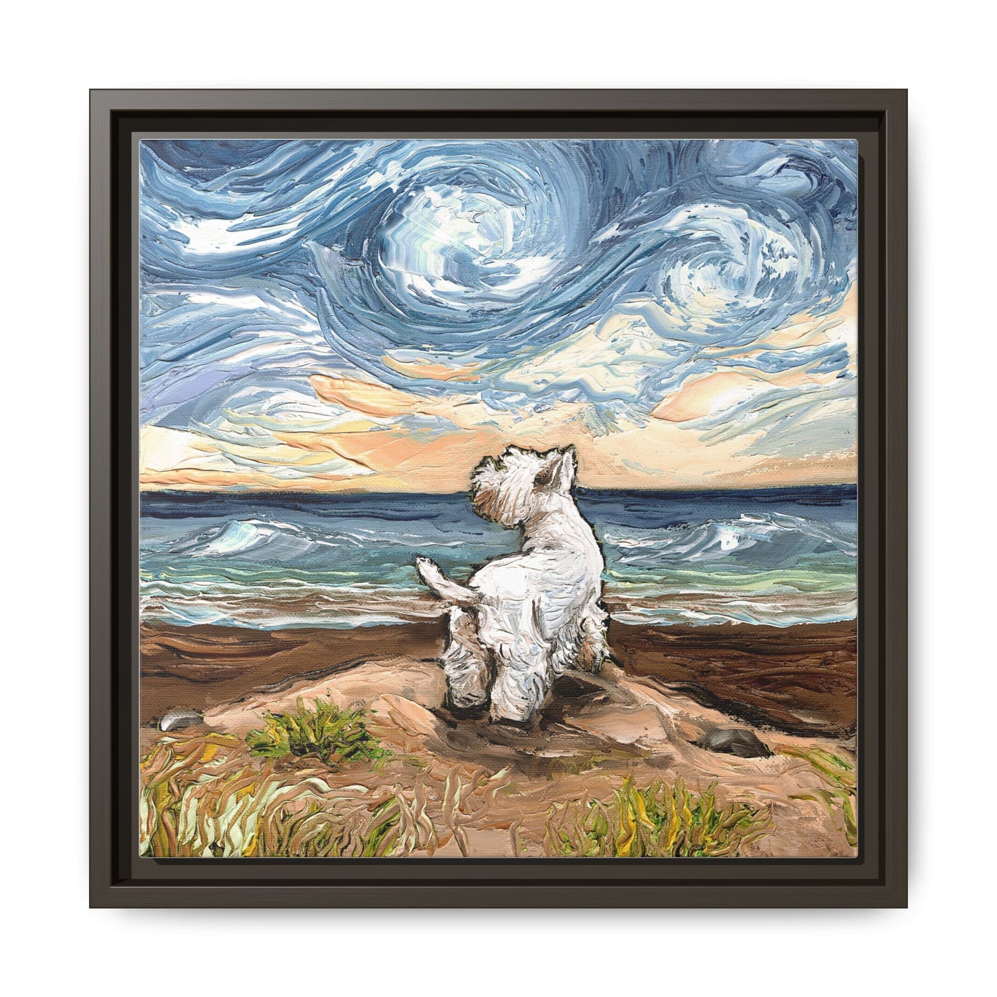 "Beach Day - Westie" Framed Canvas Wall Art
