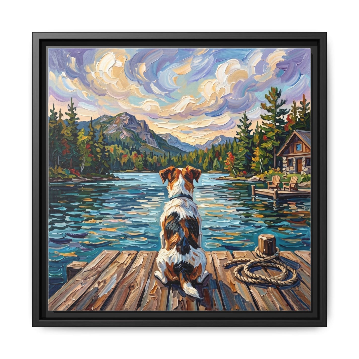 "On The Dock - Jack Russell Terrier" Framed Canvas Wall Art