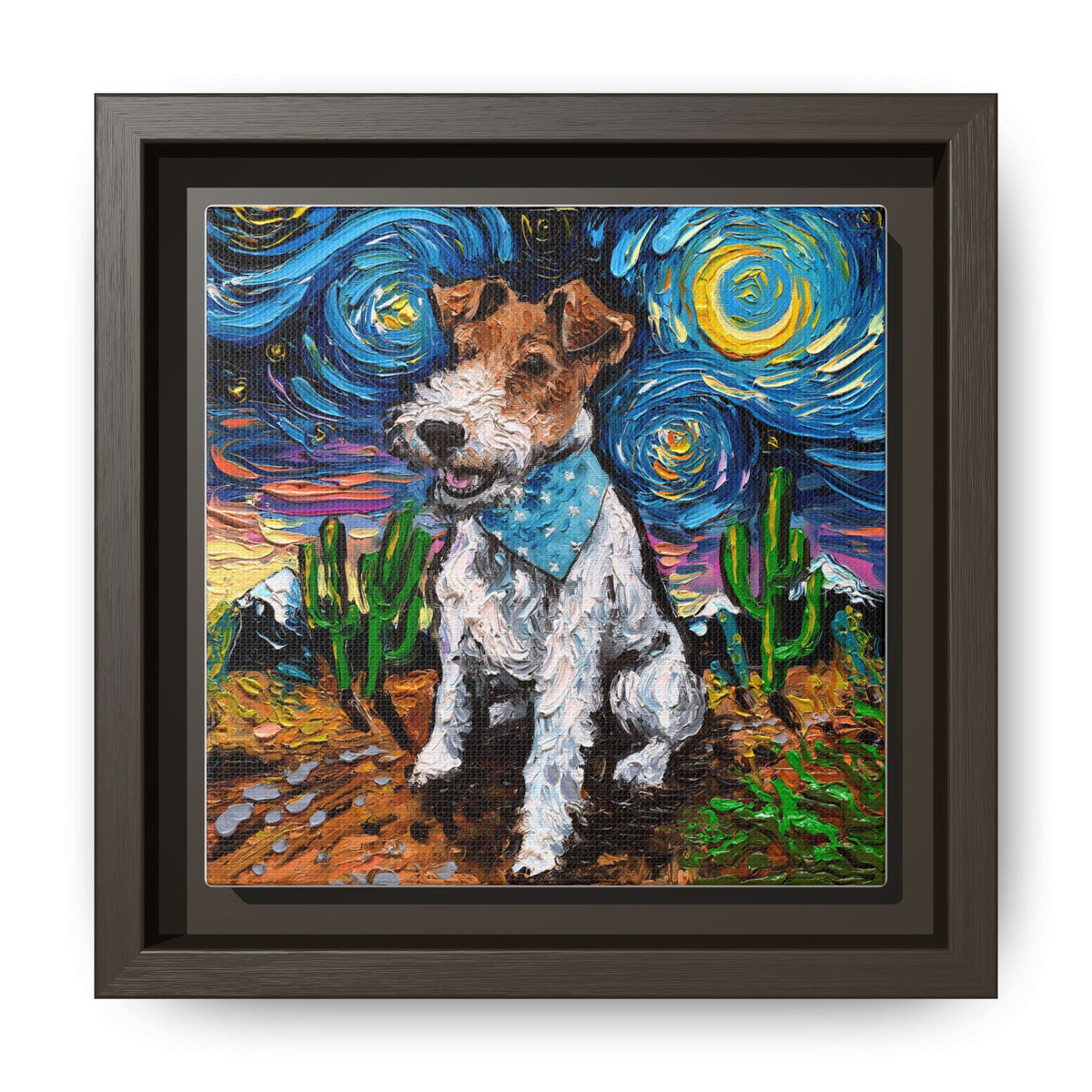 "Wire Fox Terrier Night" Framed Canvas Wall Art