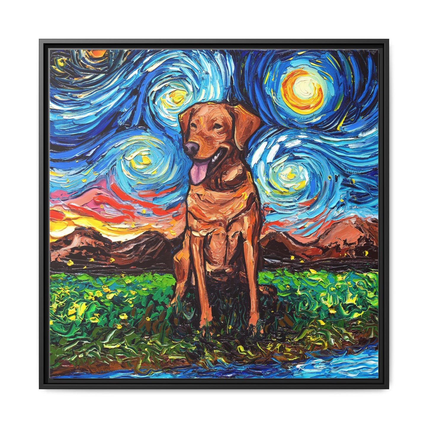 "Fox Red Labrador Night" Framed Canvas Wall Art