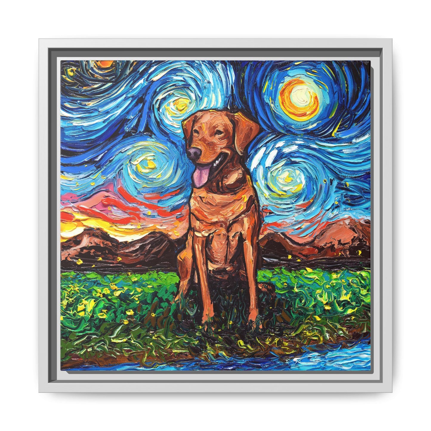 "Fox Red Labrador Night" Framed Canvas Wall Art
