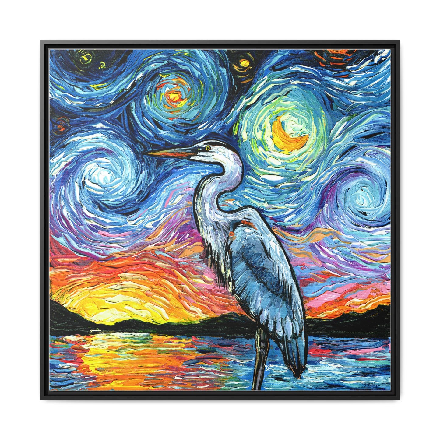 "Blue Heron" Framed Canvas Wall Art
