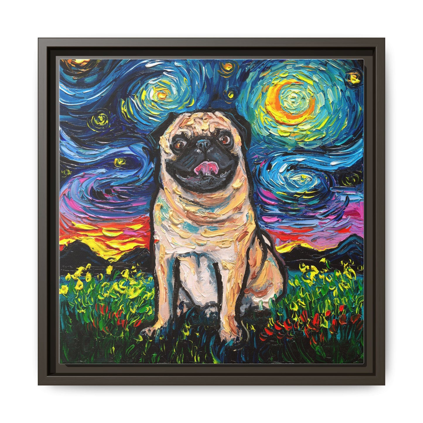 "Fawn Pug Night" Framed Canvas Wall Art