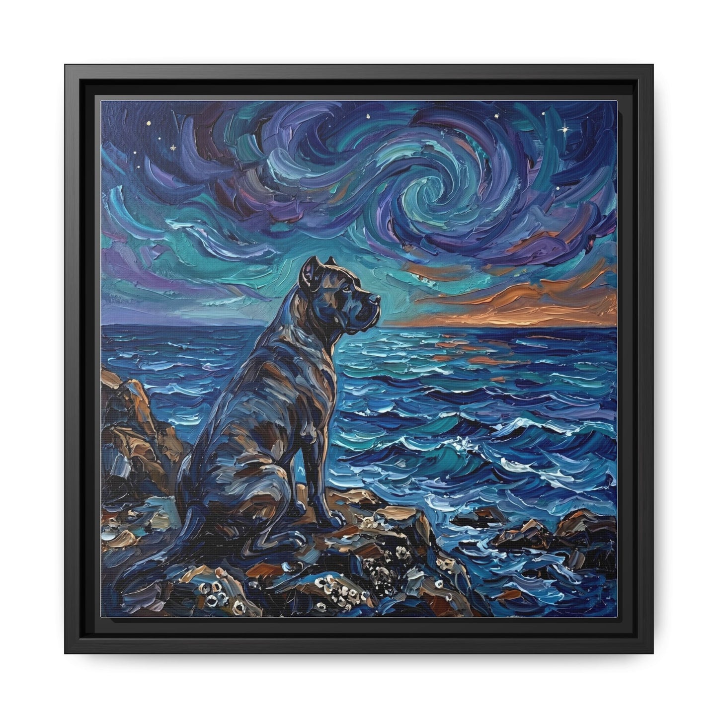 "Beach Night - Cane Corso" Framed Canvas Wall Art