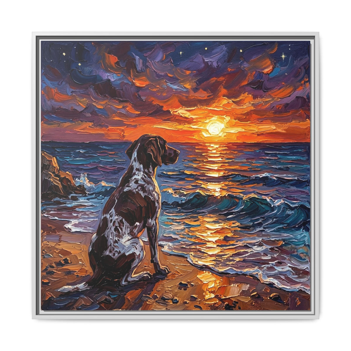 "Beach Days - German Short Hair Pointer" Framed Canvas Wall Art