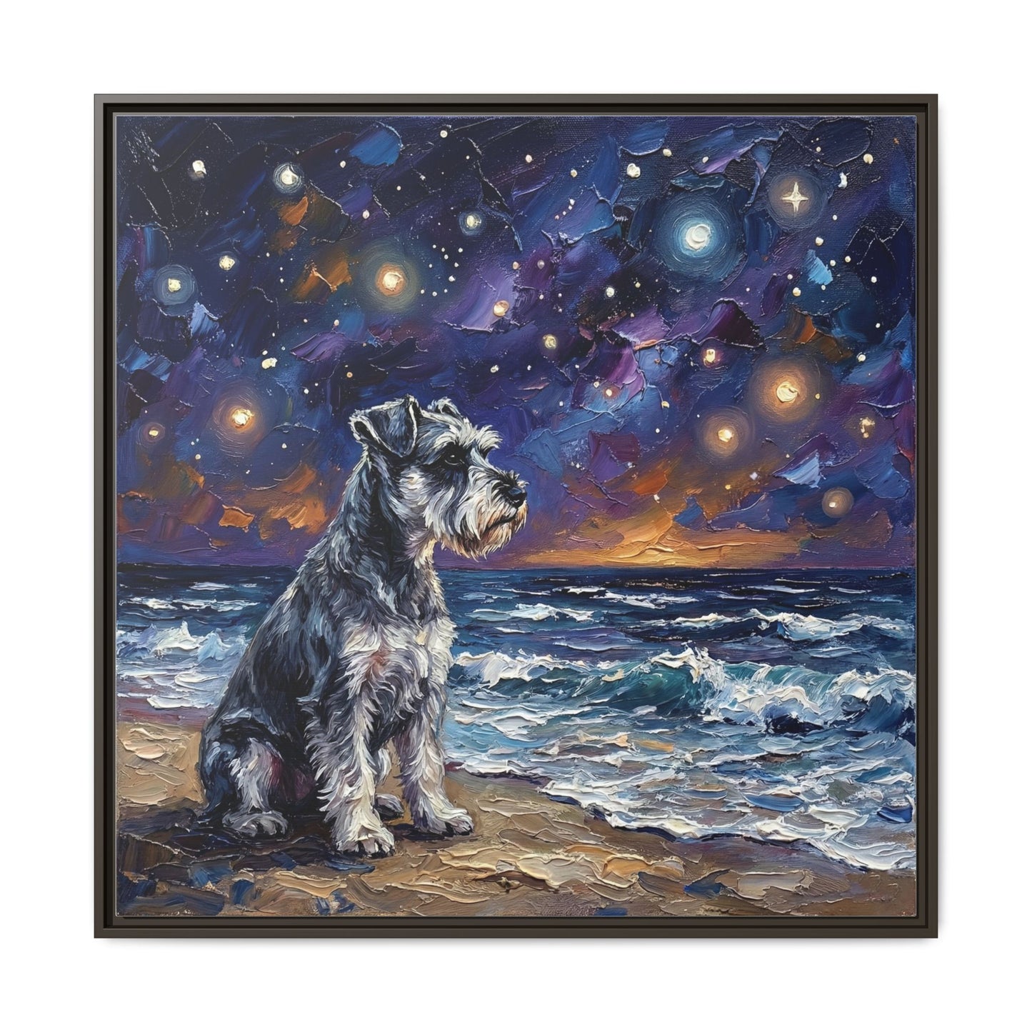 "Beach Nights - Schnauzer" Framed Canvas Wall Art