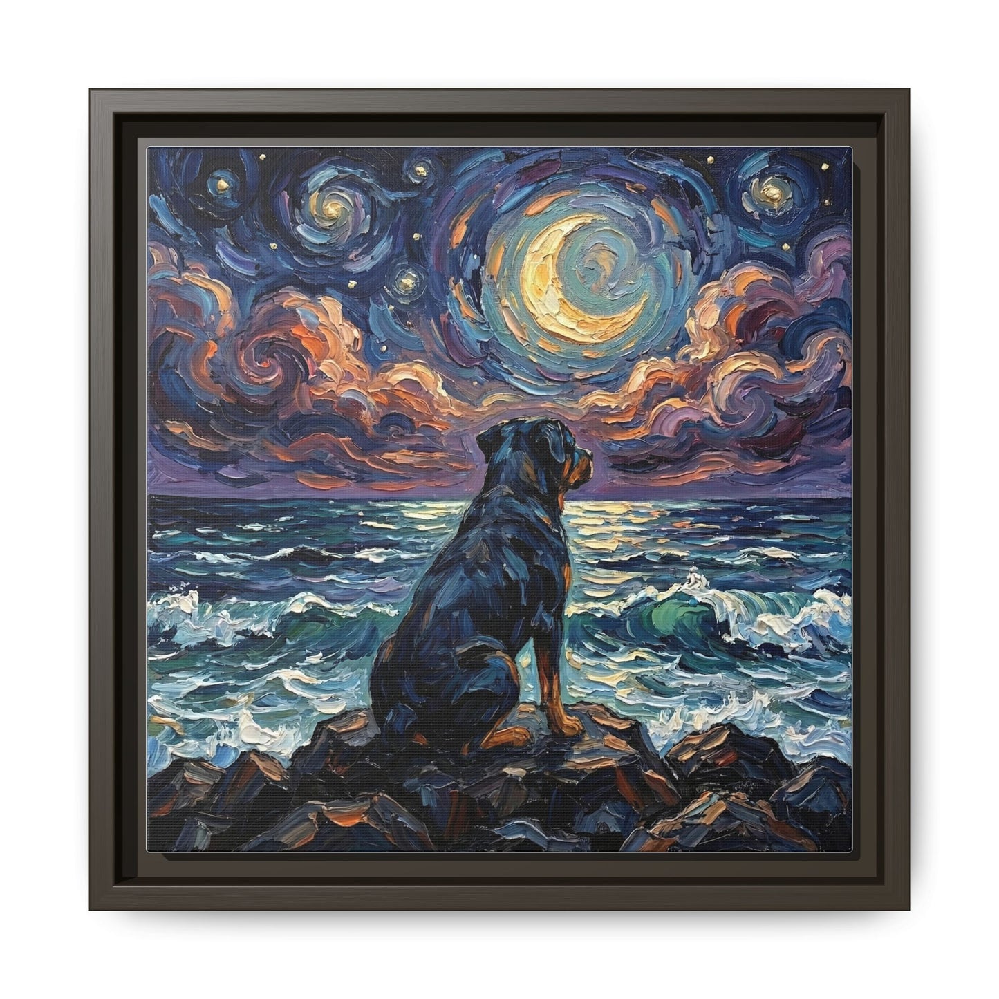 "Beach Nights - Rottweiler" Framed Canvas Wall Art
