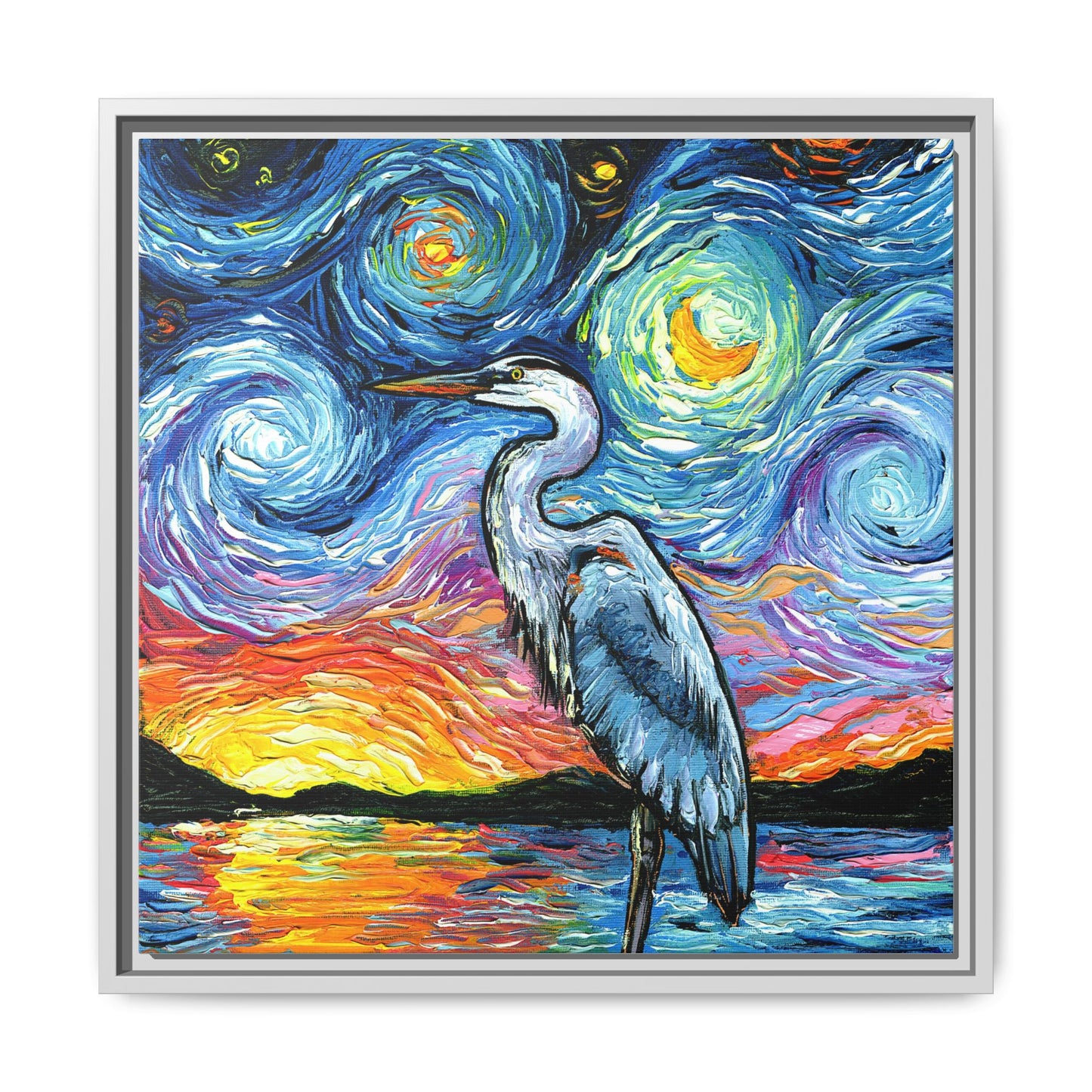 "Blue Heron" Framed Canvas Wall Art