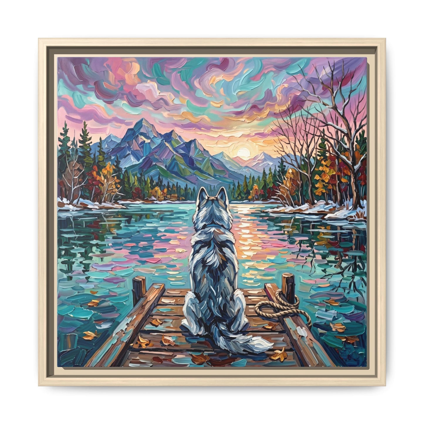 "On The Dock - Husky" Framed Canvas Wall Art