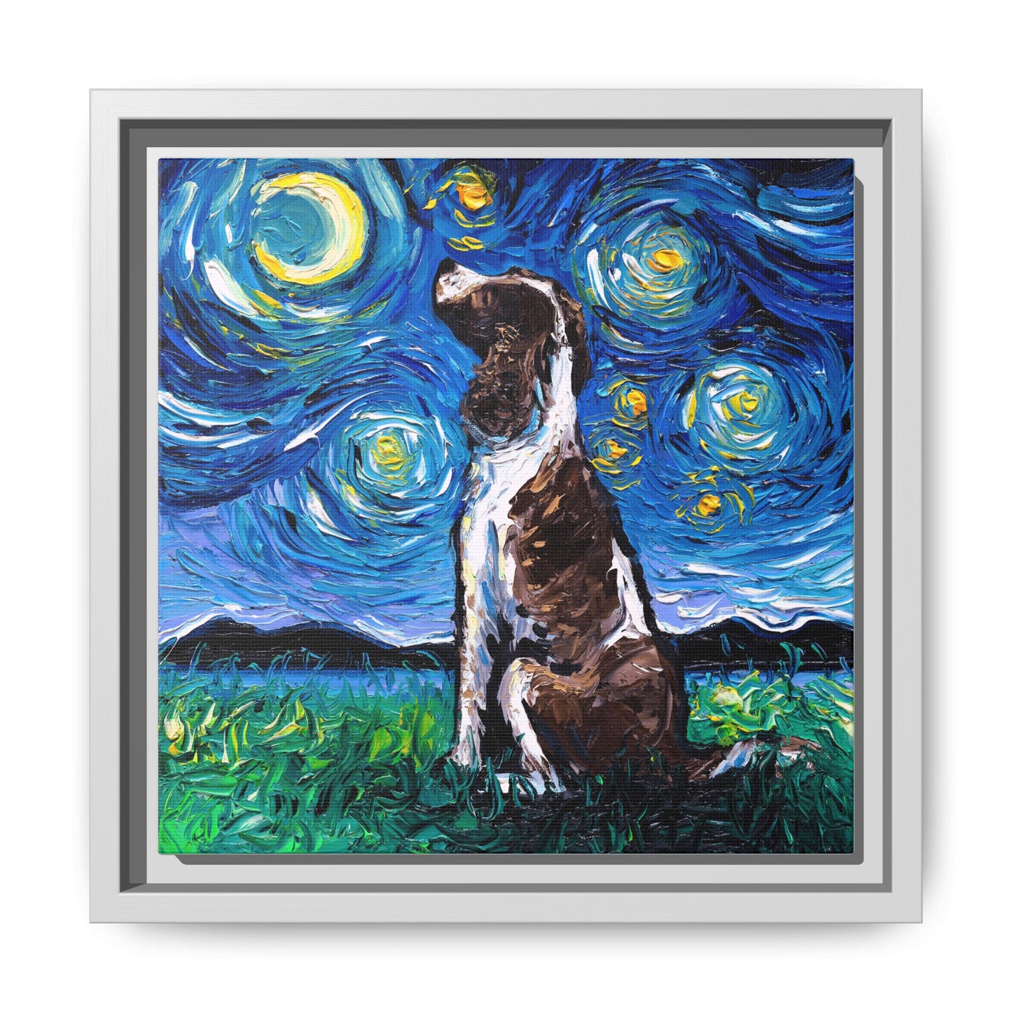 "English Springer Spaniel Night" Framed Canvas Wall Art