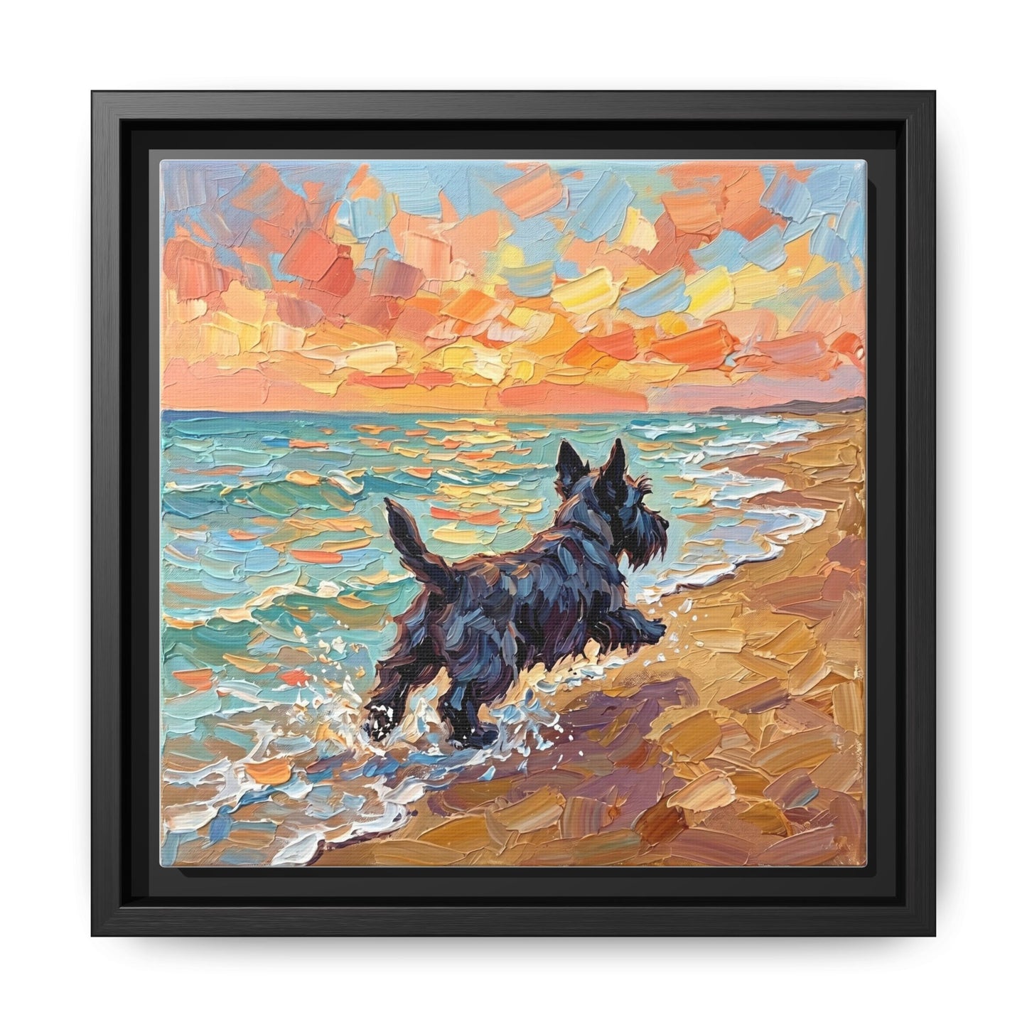 "Beach Day - Scottie" Framed Canvas Wall Art