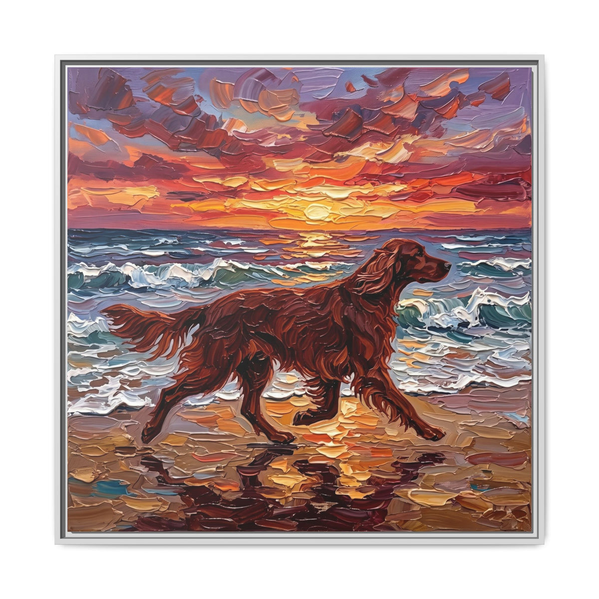 "Beach Days - Irish Setter" Framed Canvas Wall Art