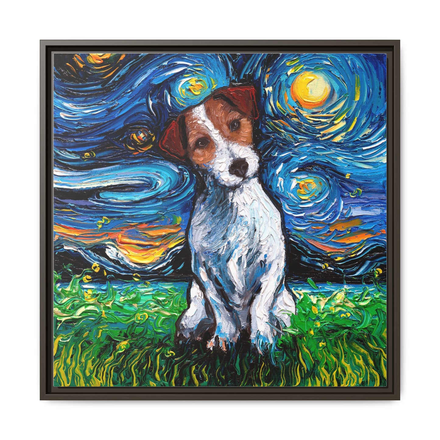 "Jack Russell Night" Framed Canvas Wall Art