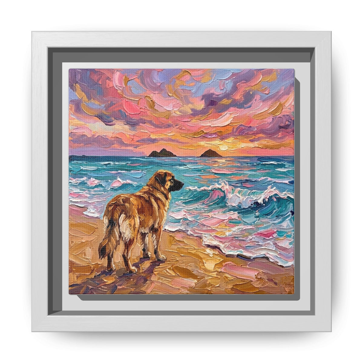 "Beach Days - Leonberger" Framed Canvas Wall Art