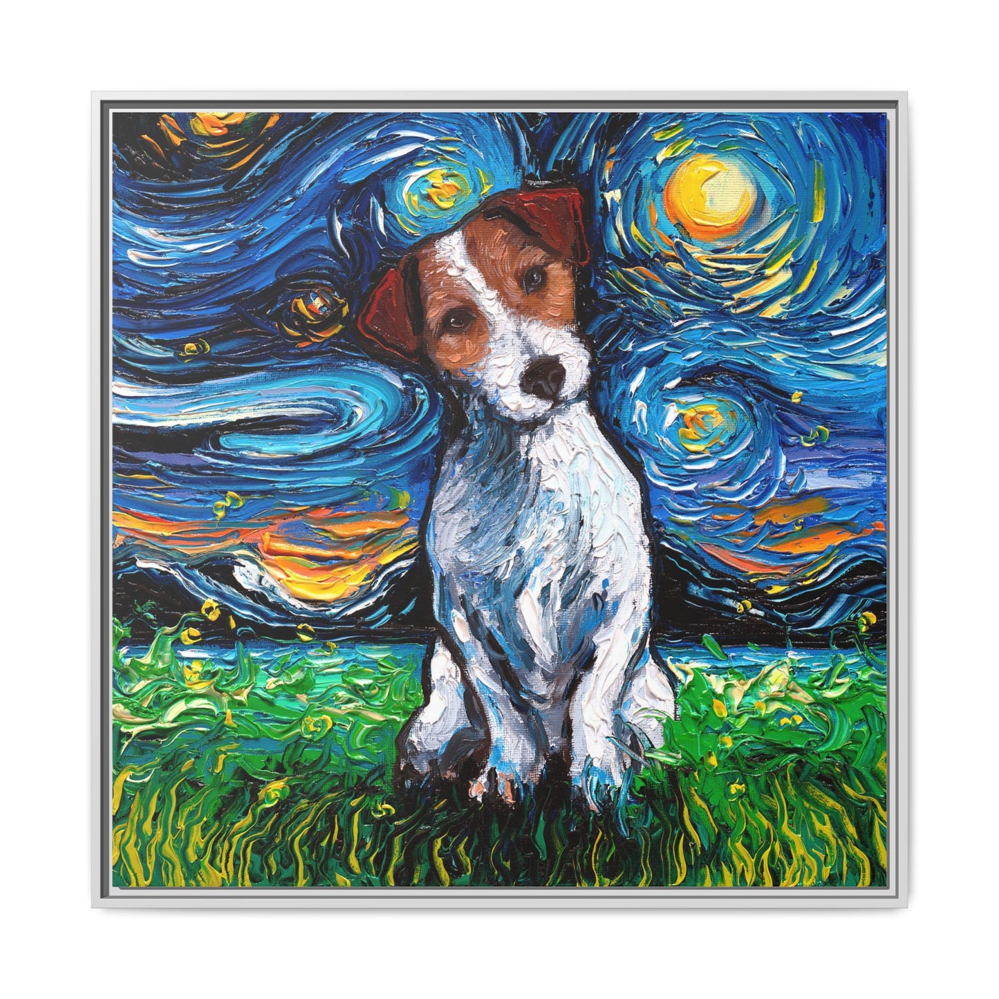 "Jack Russell Night" Framed Canvas Wall Art