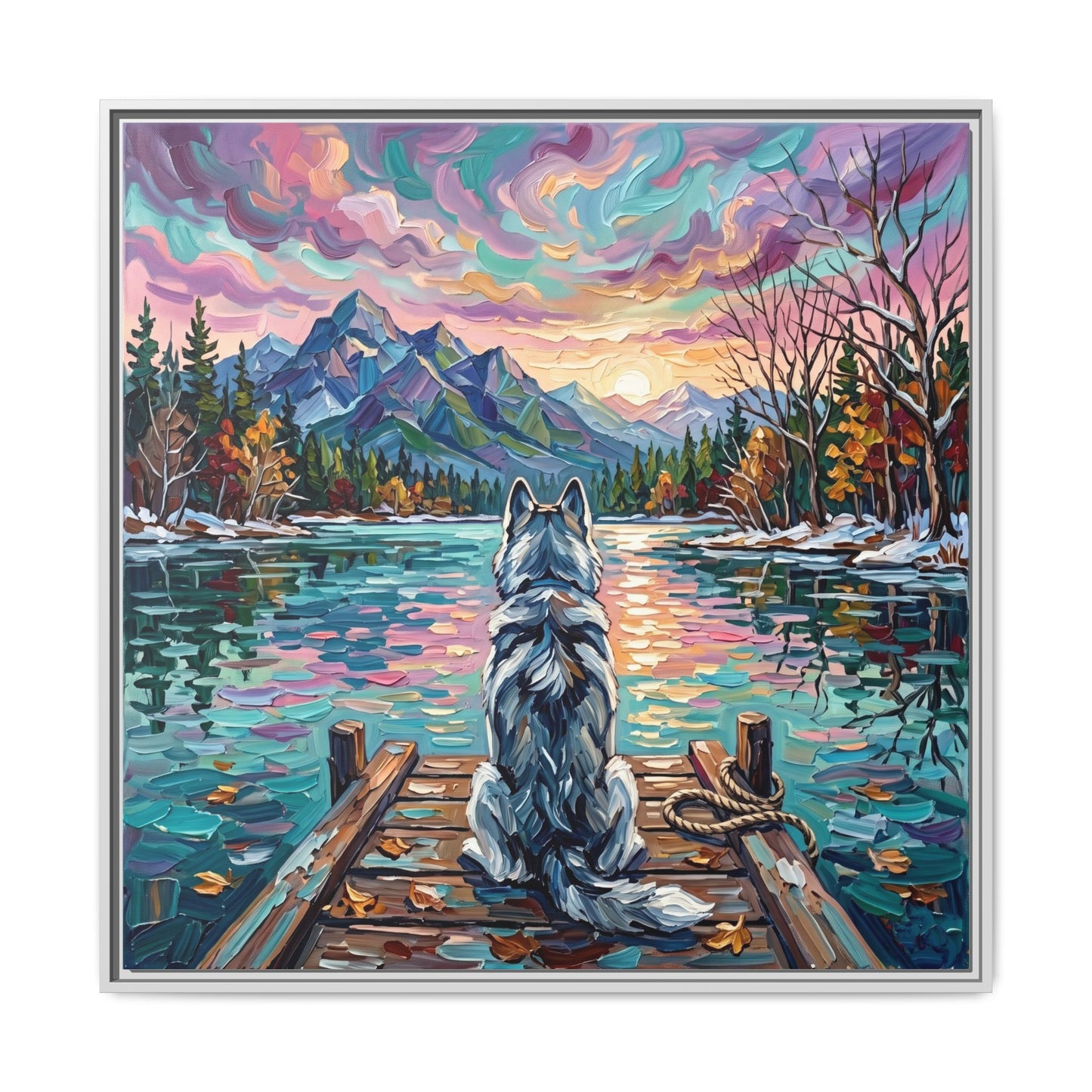 "On The Dock - Husky" Framed Canvas Wall Art