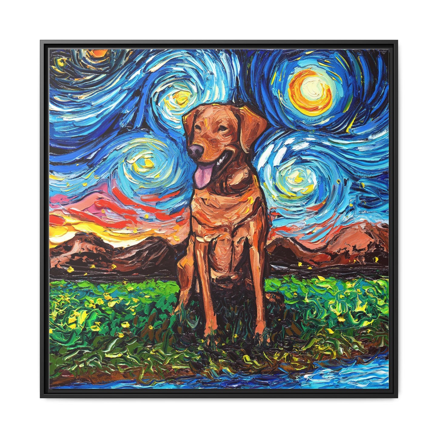 "Fox Red Labrador Night" Framed Canvas Wall Art