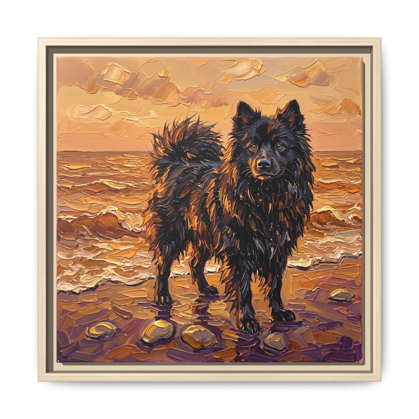 "Beach Day - Swedish Lapphund" Framed Canvas Wall Art