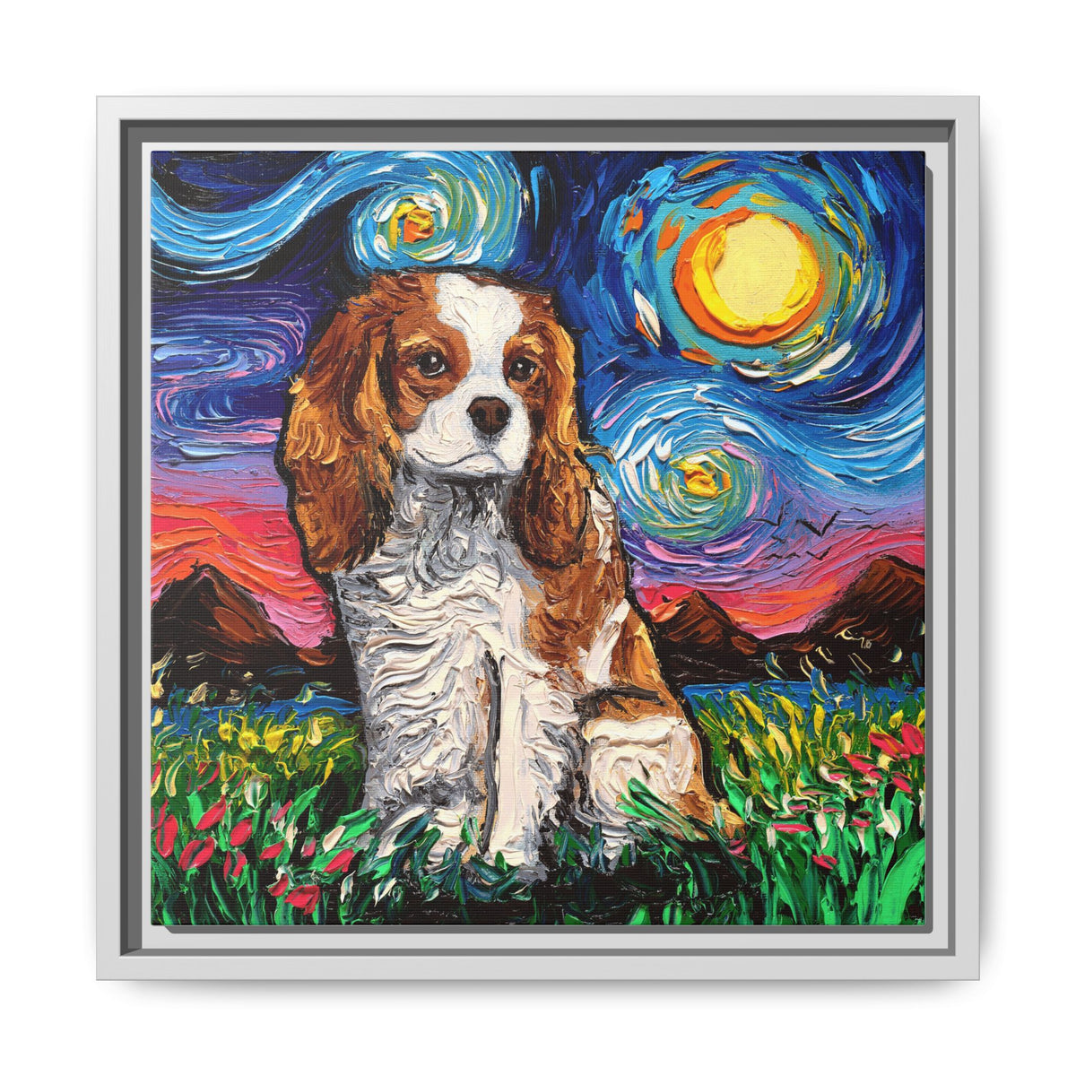 "Blenheim Spaniel Night" Framed Canvas Wall Art