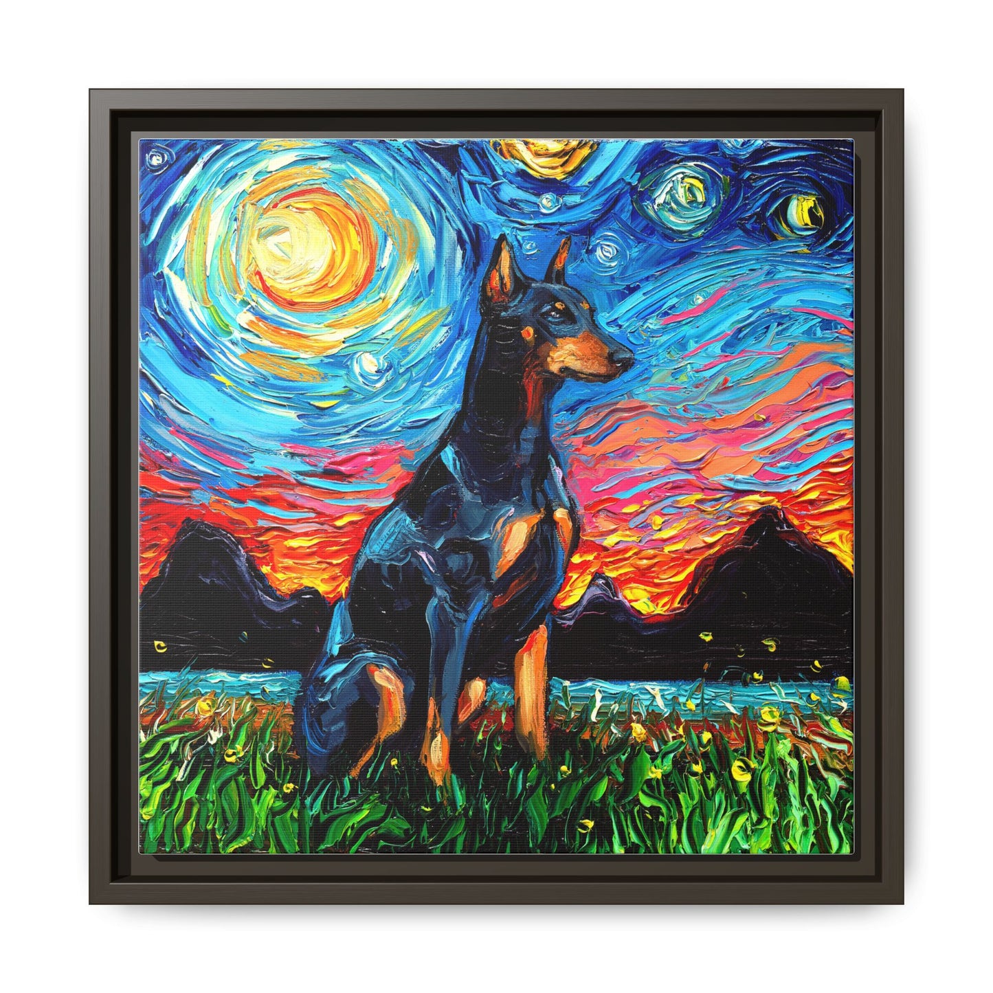 "Doberman Night" Framed Canvas Wall Art