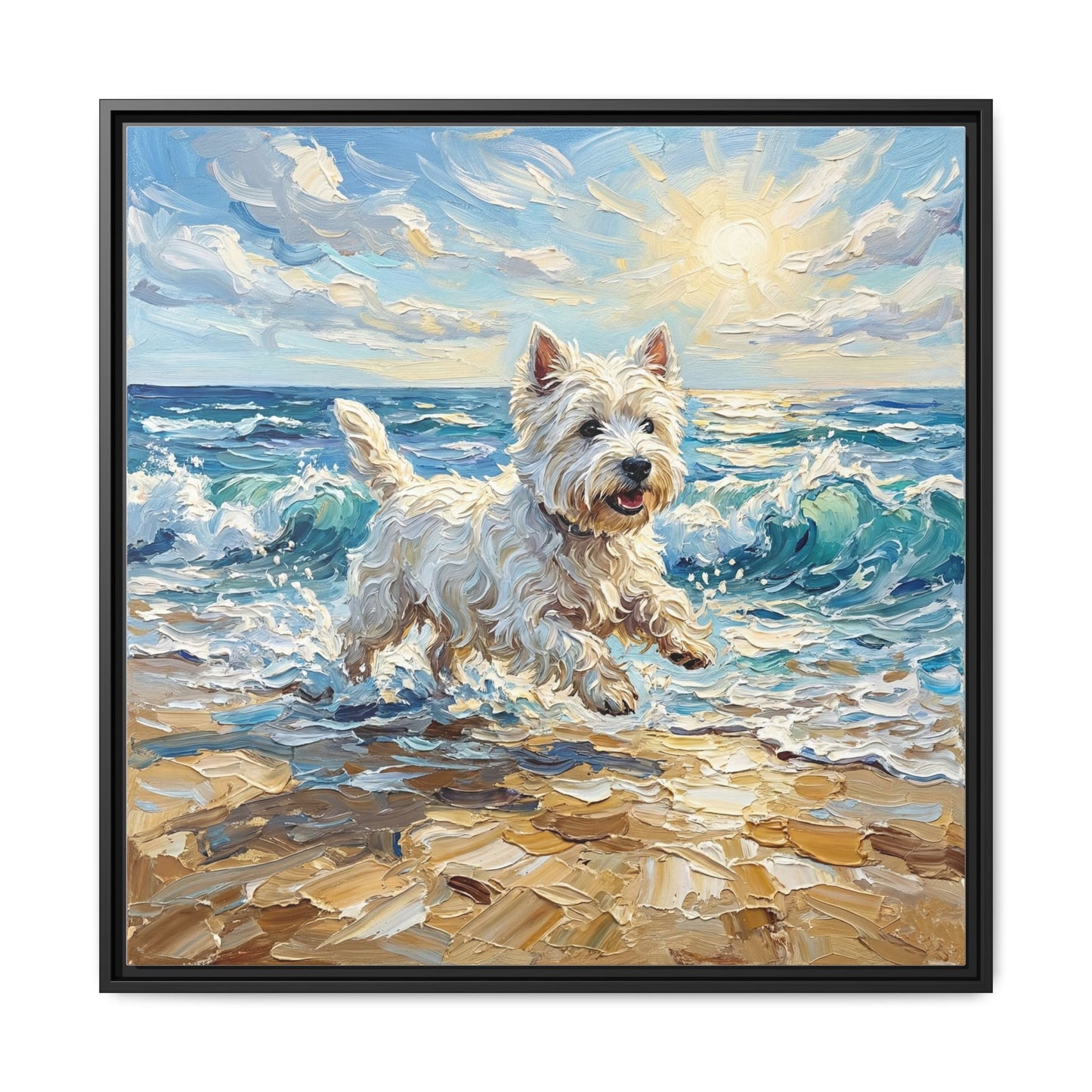 "Frolicking Westie" Framed Canvas Wall Art