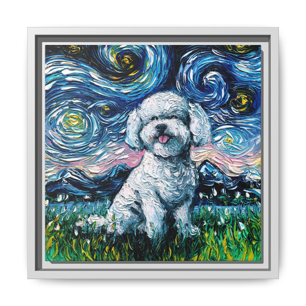 "Bichon Night" Framed Canvas Wall Art