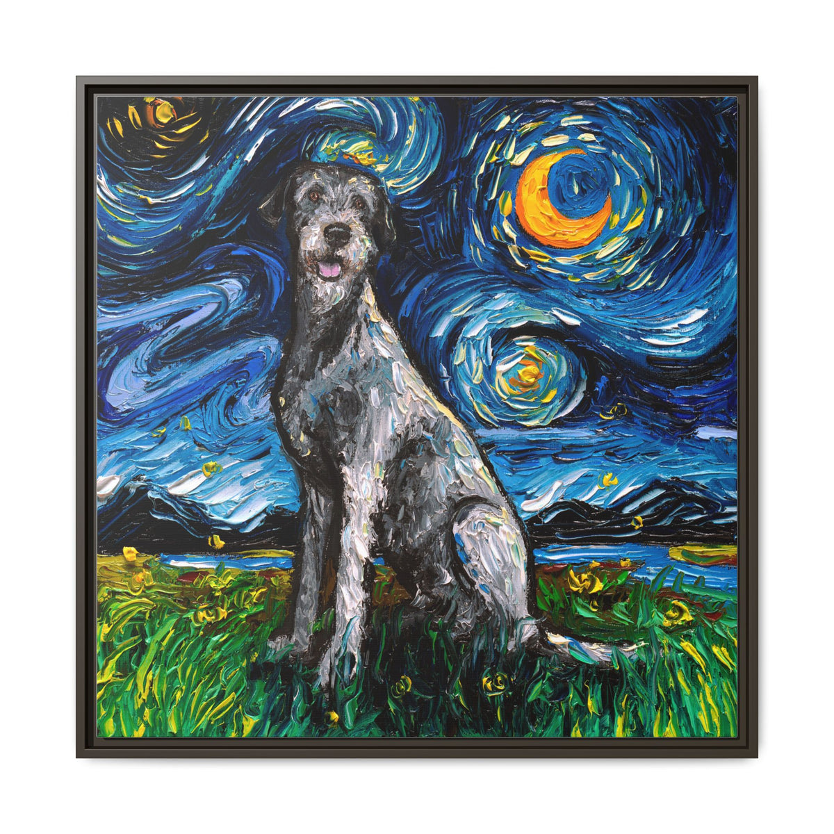 "Irish Wolfhound Night" Framed Canvas Wall Art