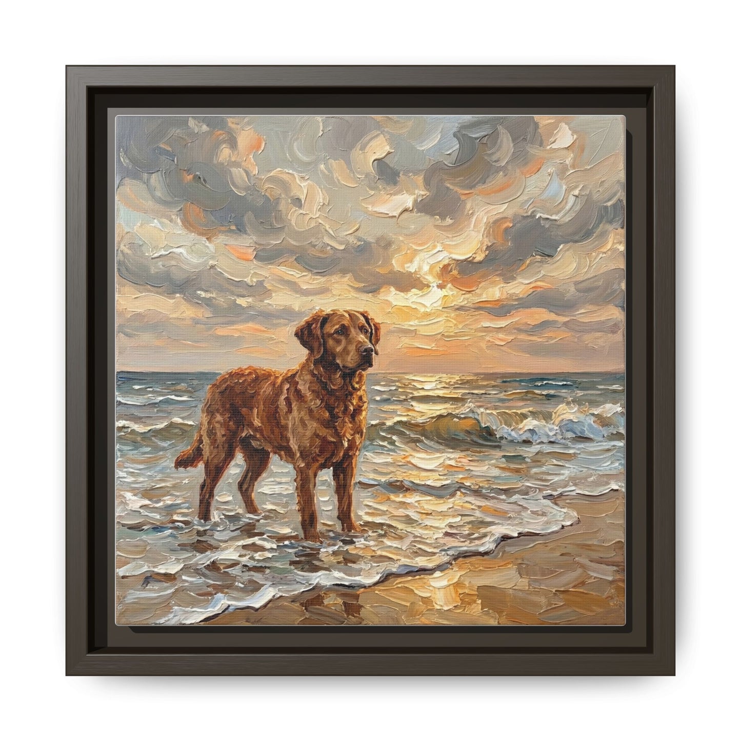 "Beach Day - Chesapeake Bay Retriever" Framed Canvas Wall Art