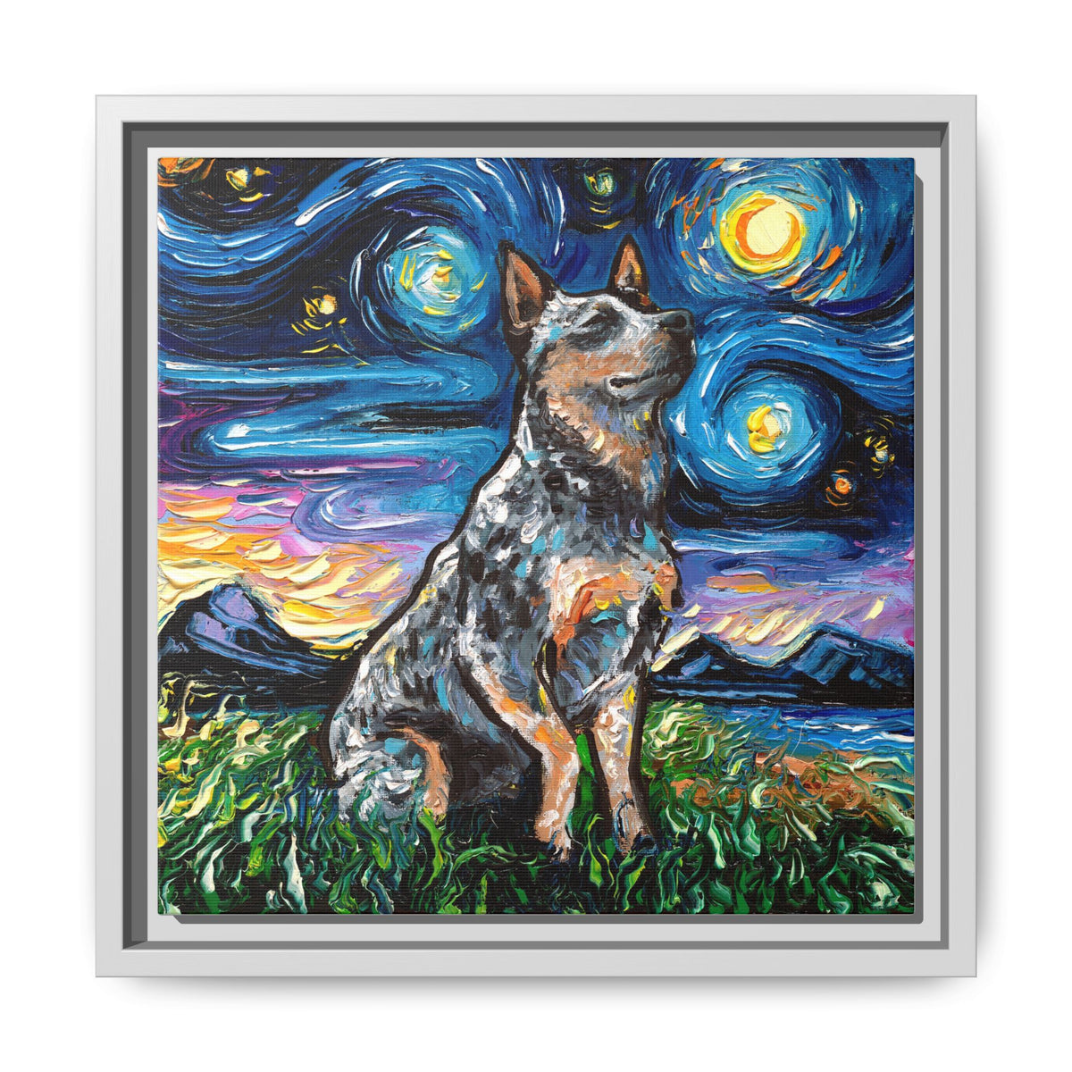 "Blue Heeler Night" Framed Canvas Wall Art