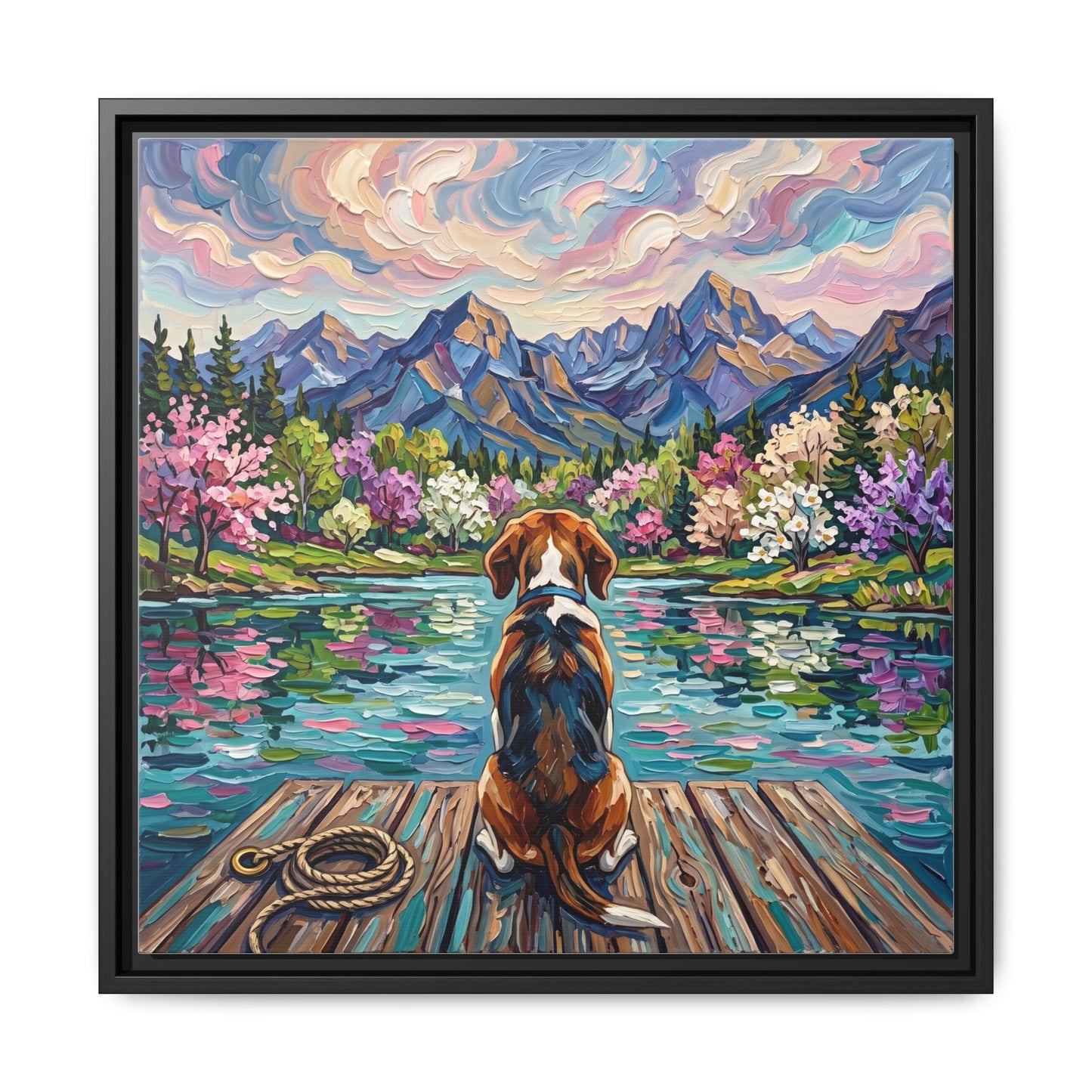 "On The Dock - Beagle" Framed Canvas Wall Art