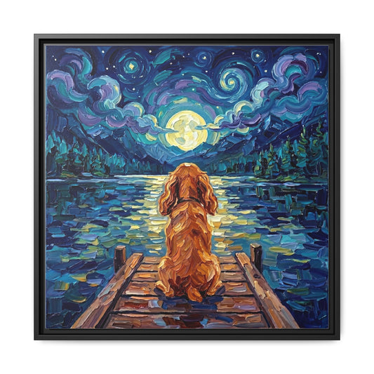 "On The Dock - Red Cocker Spaniel" Framed Canvas Wall Art