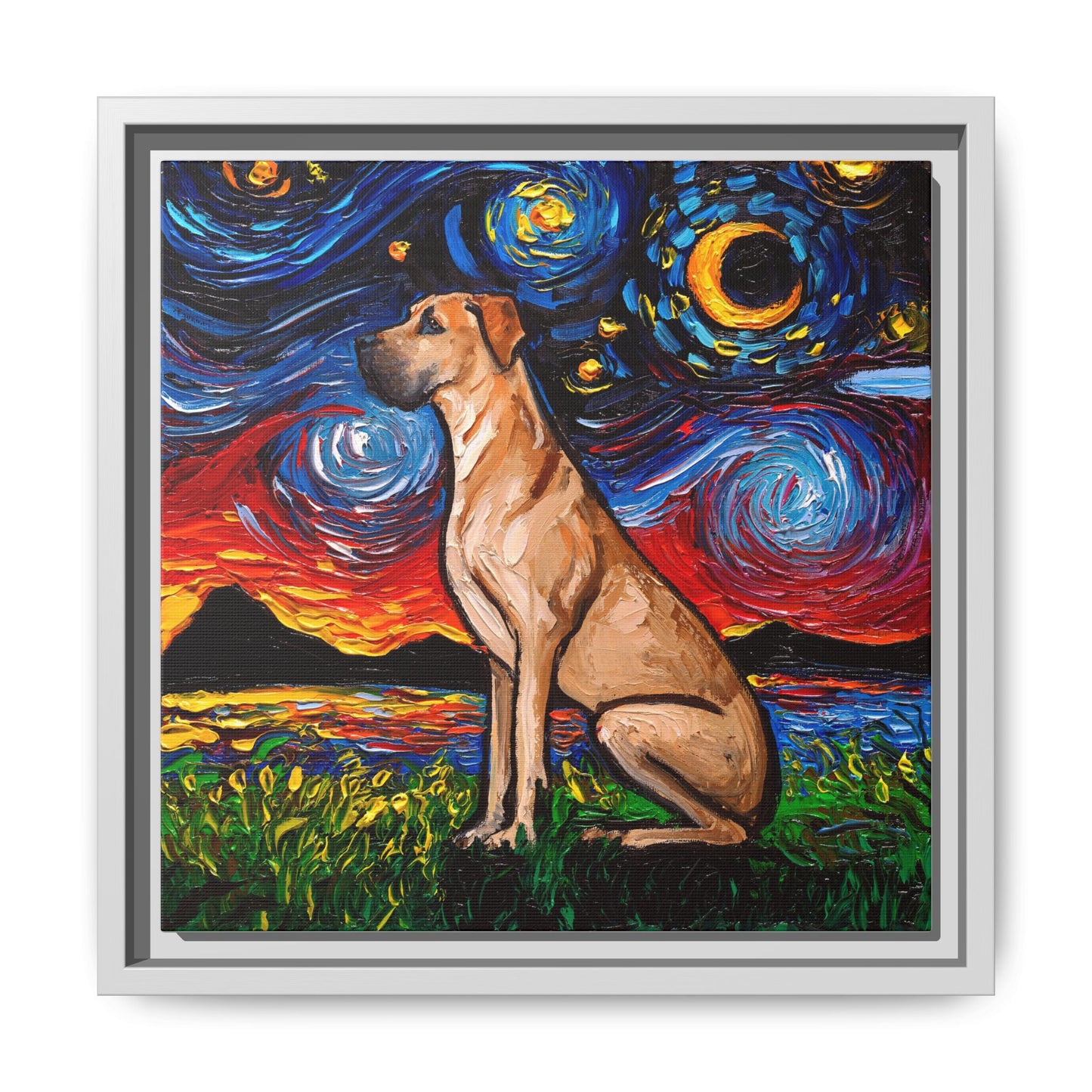 "Fawn Great Dane Night" Framed Canvas Wall Art