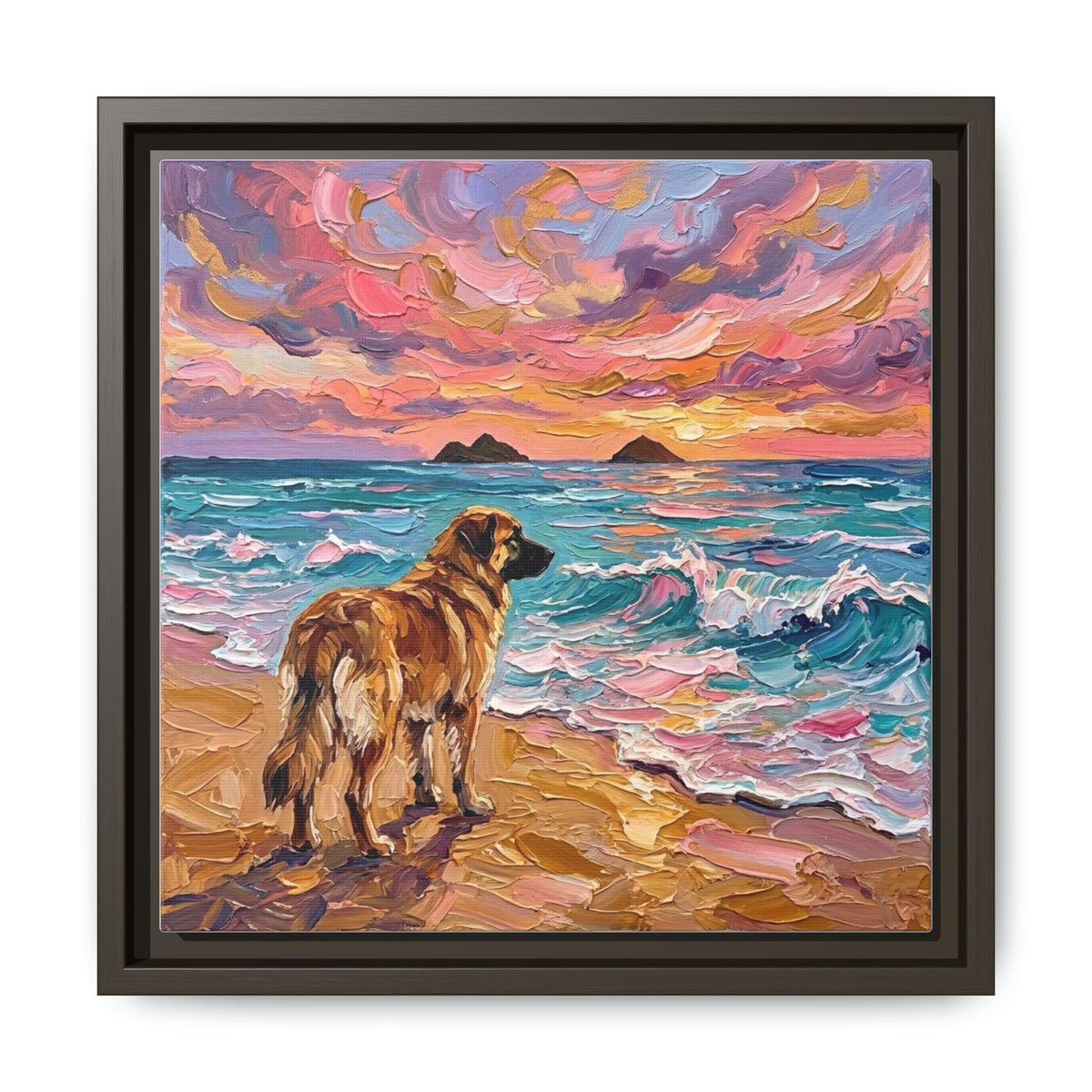 "Beach Days - Leonberger" Framed Canvas Wall Art