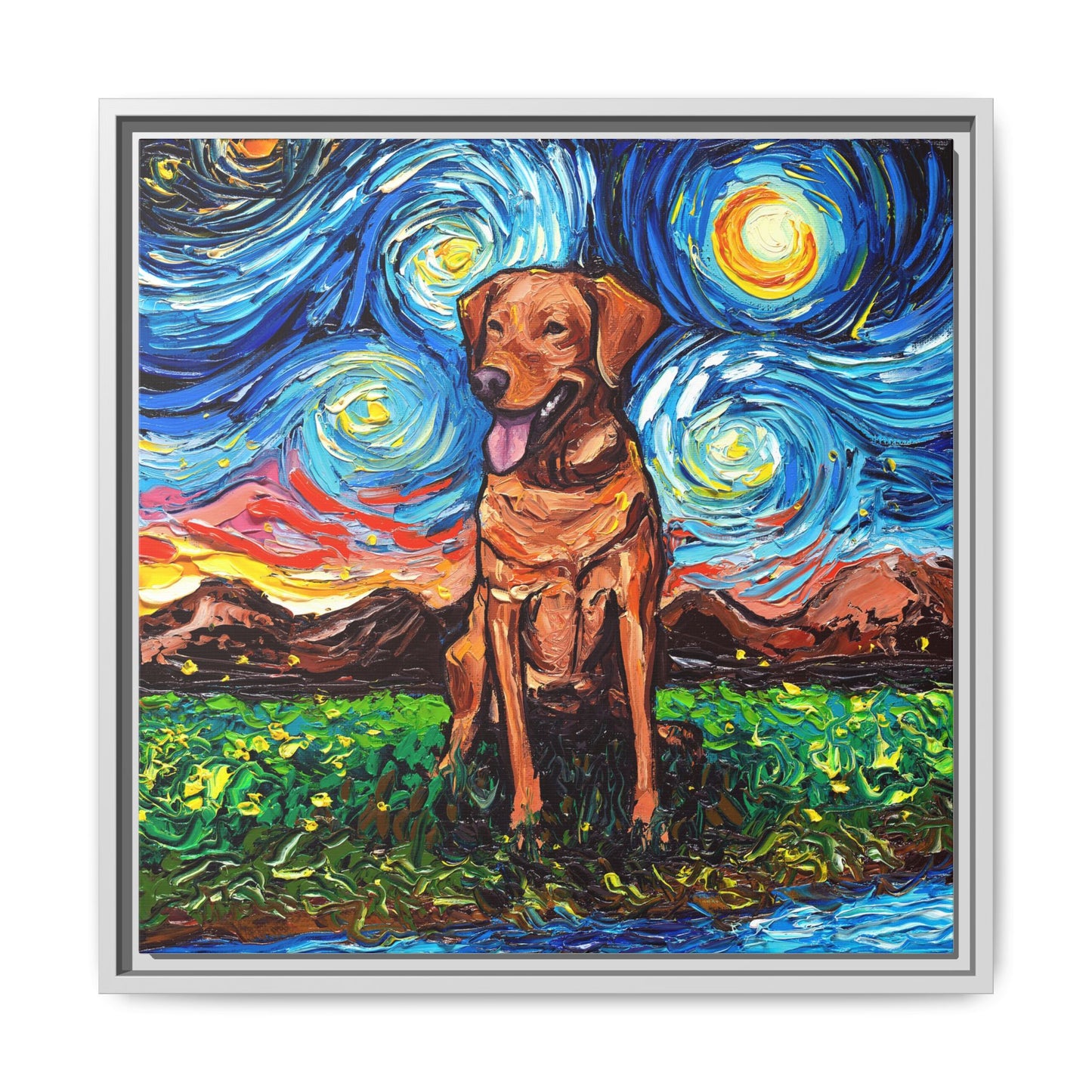 "Fox Red Labrador Night" Framed Canvas Wall Art