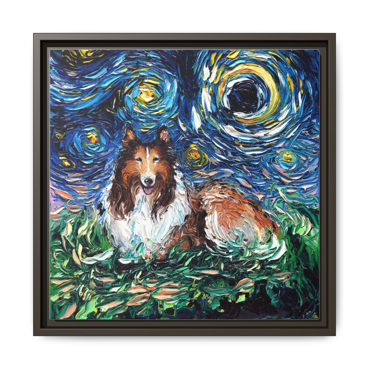 "Collie Night" Framed Canvas Wall Art