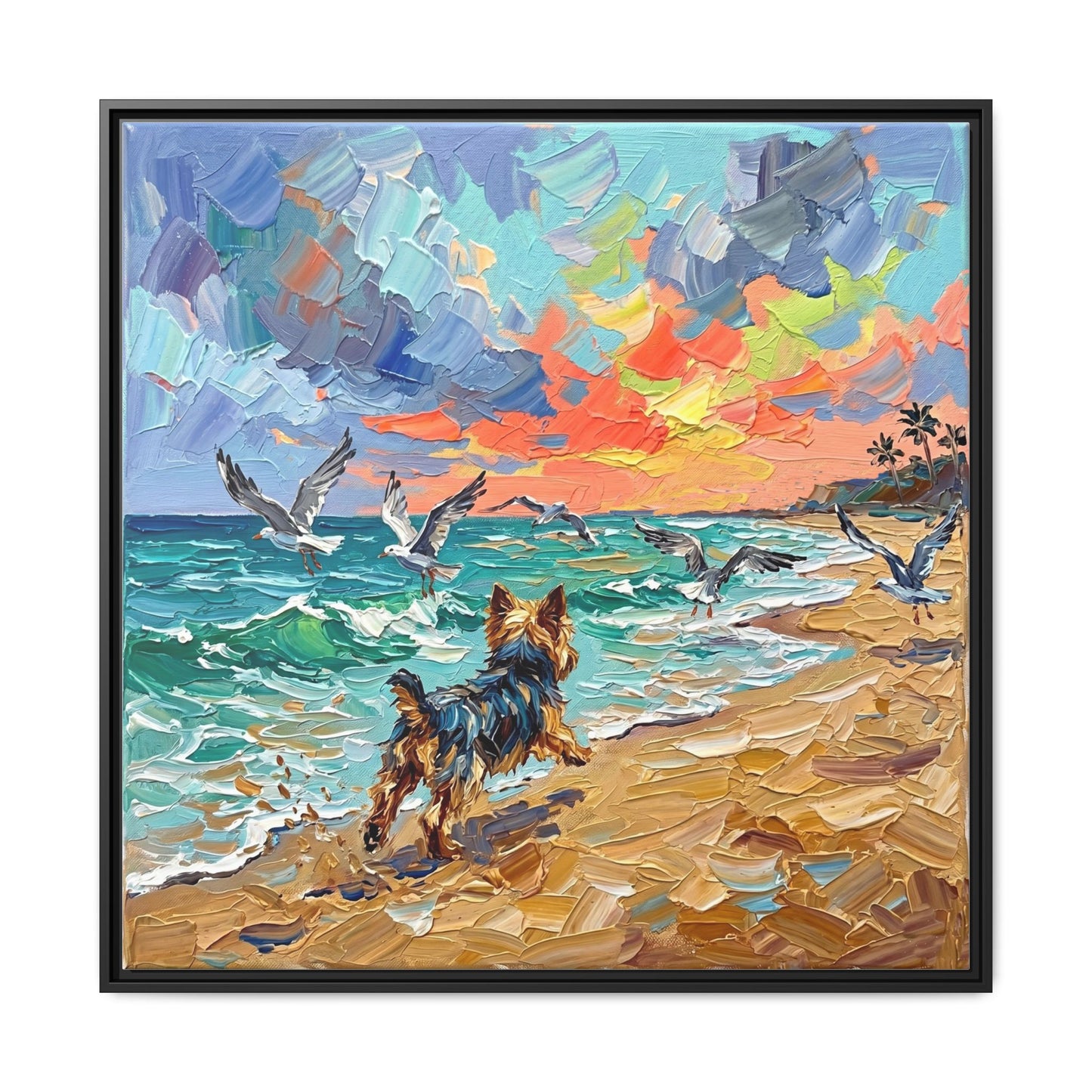 "Beach Day - Yorkie 2" Framed Canvas Wall Art