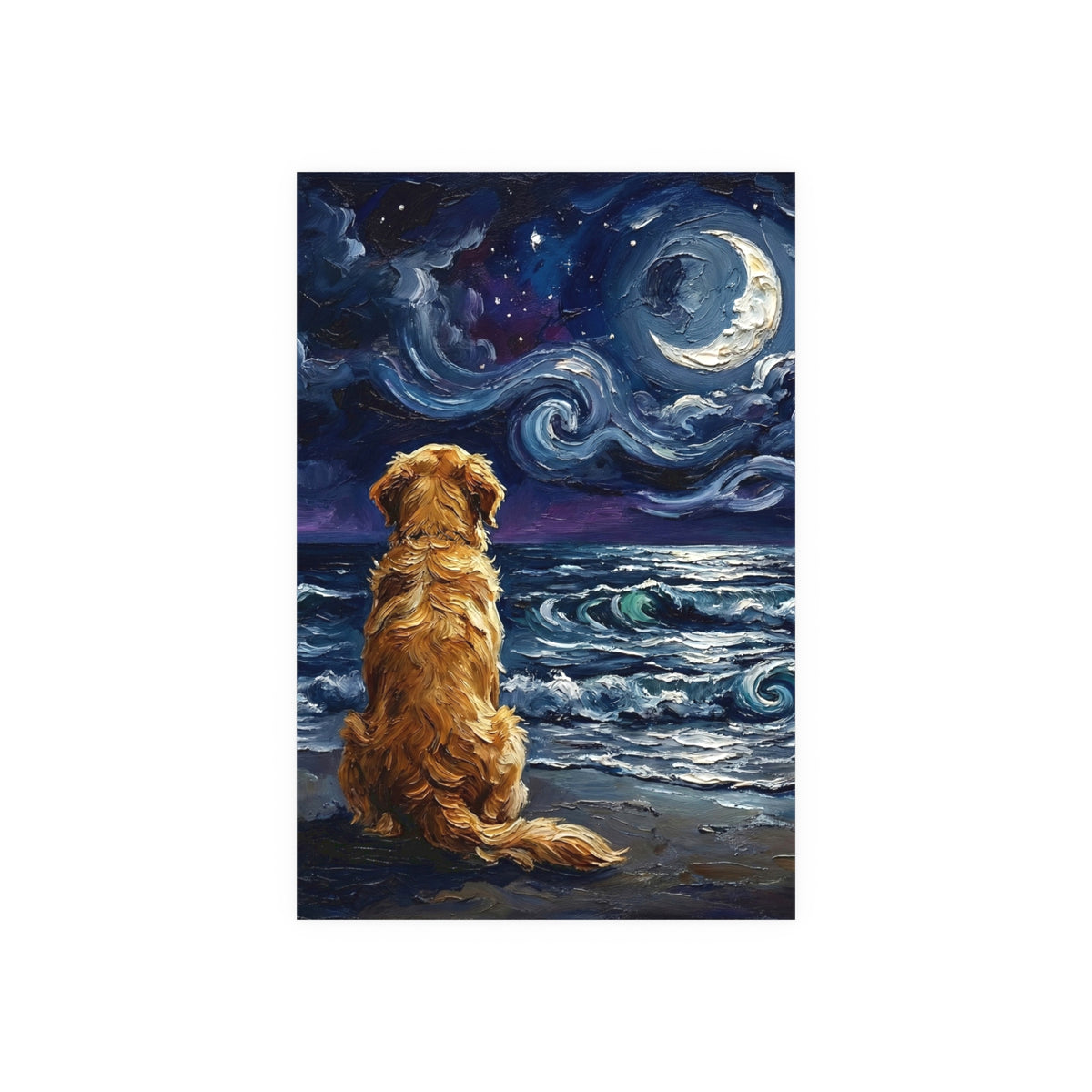 "Beach Night - Golden Retriever" Wall Art Paper Print