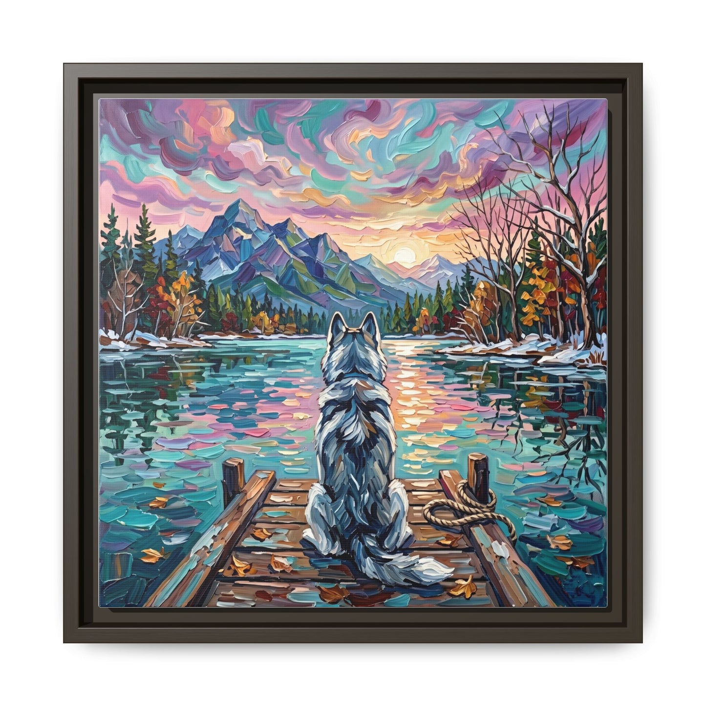"On The Dock - Husky" Framed Canvas Wall Art