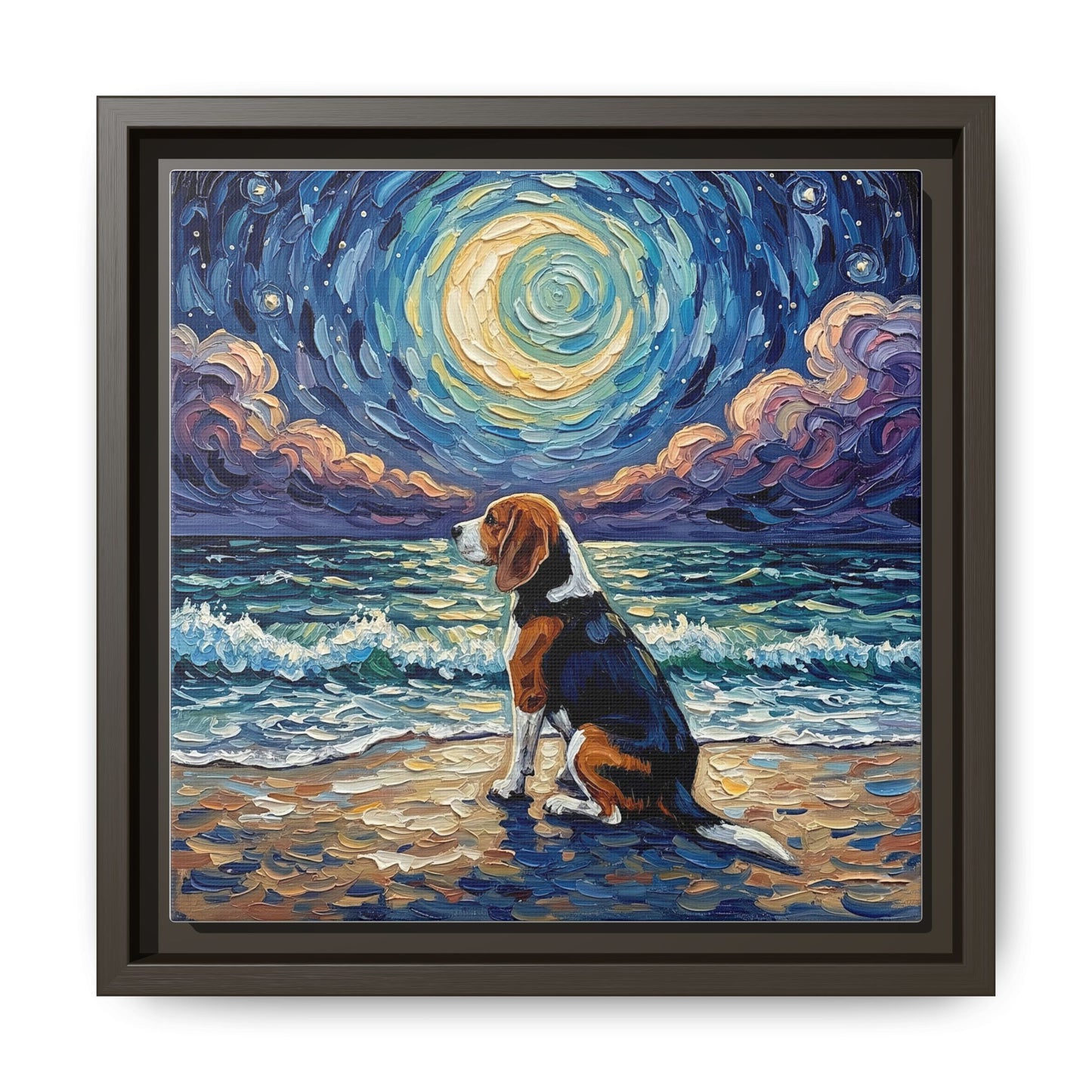 "Beach Nights - Beagle" Framed Canvas Wall Art