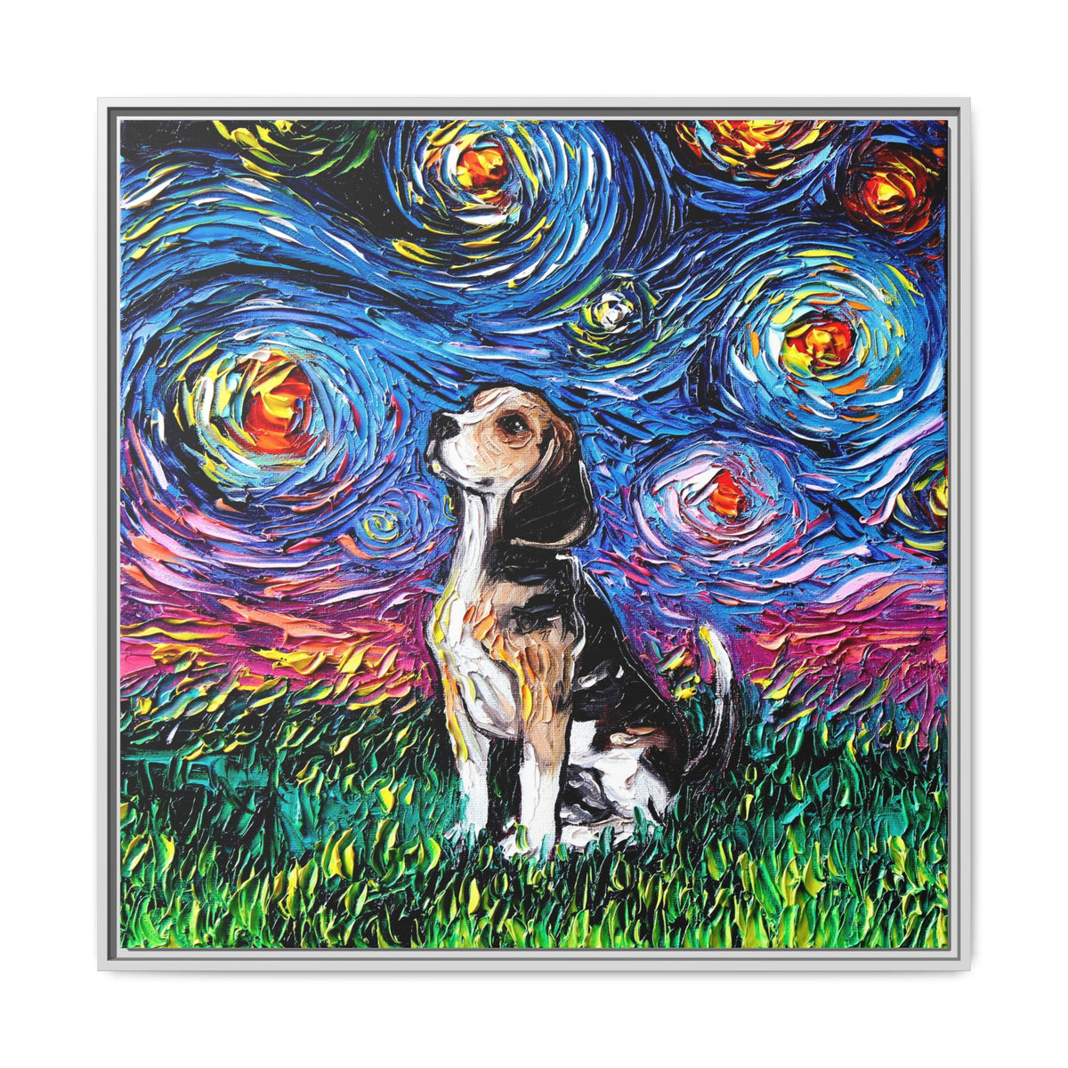 "Beagle Night" Framed Canvas Wall Art