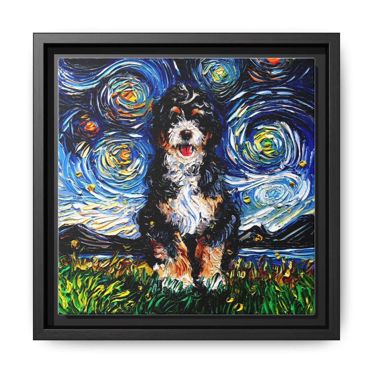 "Bernedoodle Night" Framed Canvas Wall Art