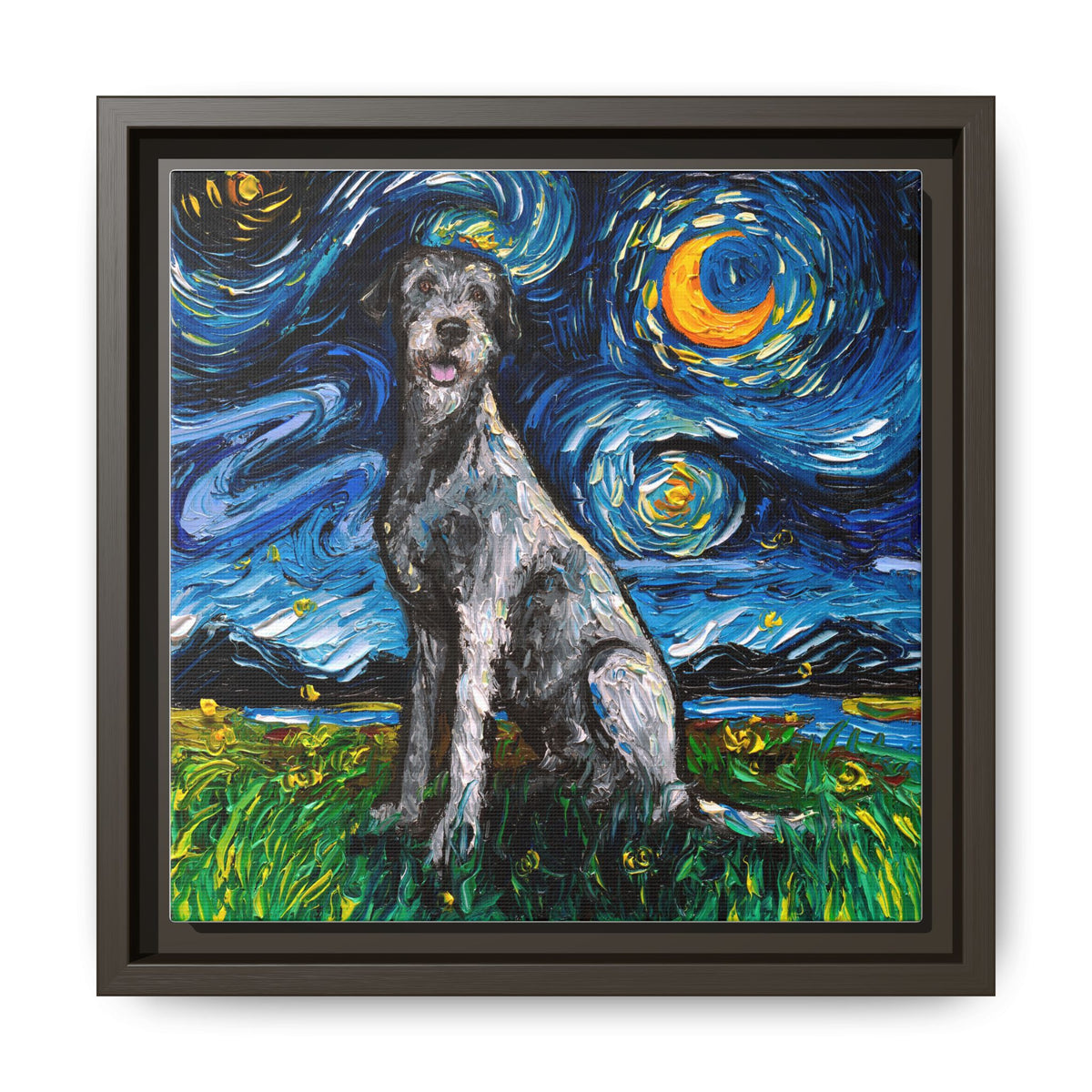 "Irish Wolfhound Night" Framed Canvas Wall Art