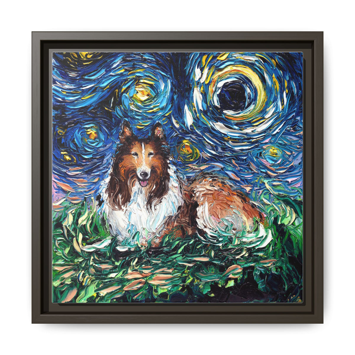 "Collie Night" Framed Canvas Wall Art